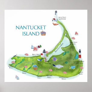 Affiche Nantucket Island peint à la main