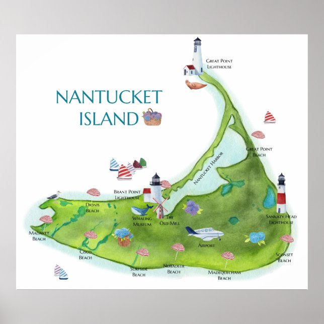 Affiche Nantucket Island peint à la main (Devant)