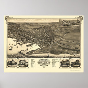 Affiche Nantucket, MA Carte panoramique - 1881