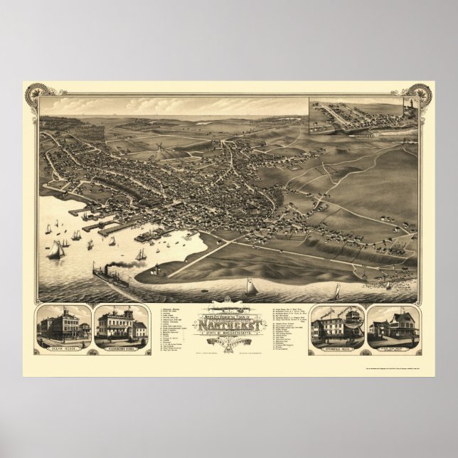 Affiche Nantucket, MA Carte panoramique - 1881 (Devant)