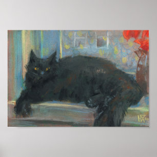 Affiche Nap Interrompu, Peinture Impressionniste Chat Noir