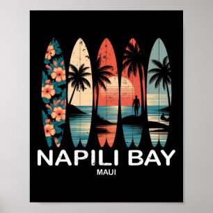 Affiche Napili Y Maui Planche de Surf Surf Rétro _1