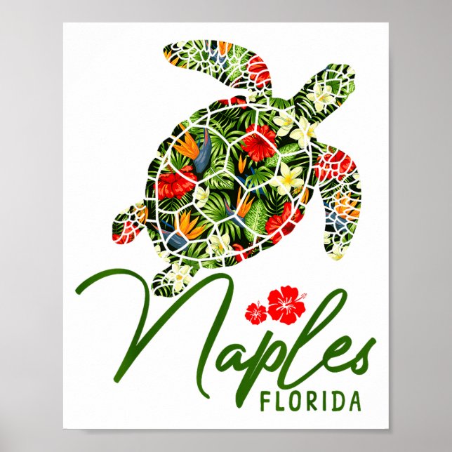 Affiche Naples Florida Sea Turtle Tropical Hibiscus Beach  (Devant)