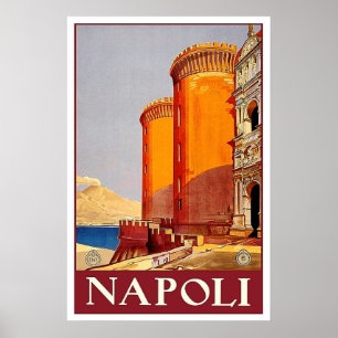Affiche Naples fortress, Italy, medieval, vintage travel