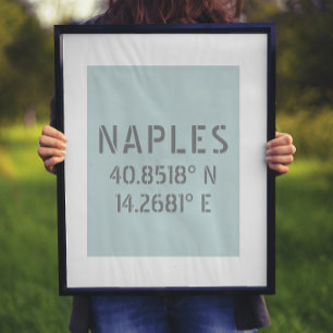 Affiche Naples Italie Coordonnées Latitude et Longitude