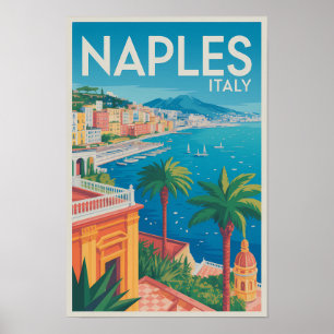 Affiche Naples Italie Illustration Voyage Art Vintage