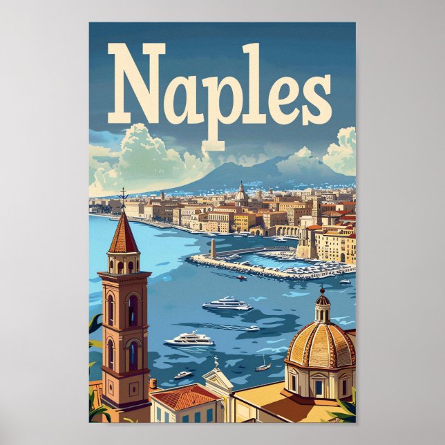 Affiche Naples Italie Vintage Retro Voyage Illustration (Devant)