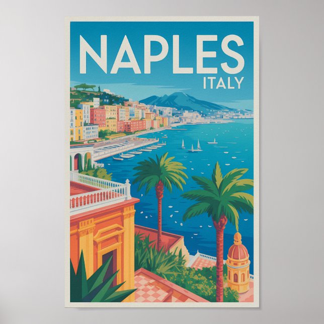 Affiche Naples Italy Illustration Travel Art Vintage (Devant)