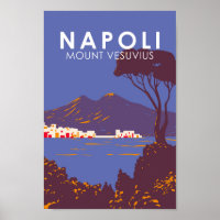 Naples Mont Vesuvius Travel Art Vintage