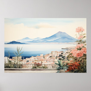 Affiche Napoli Serenity : Imprimantes d'aquarelle numériqu