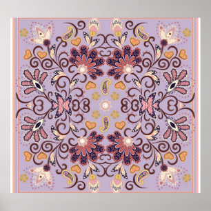 Affiche Nappe à fleurs indiennes : belle motif pastel