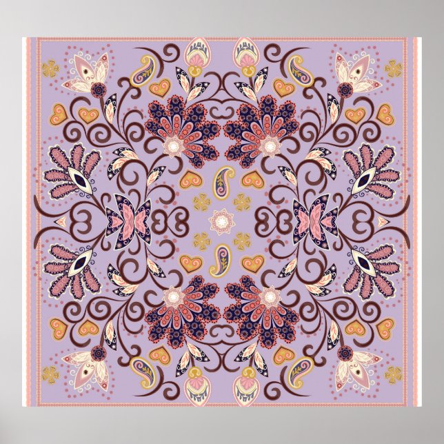 Affiche Nappe à fleurs indiennes : belle motif pastel (Devant)