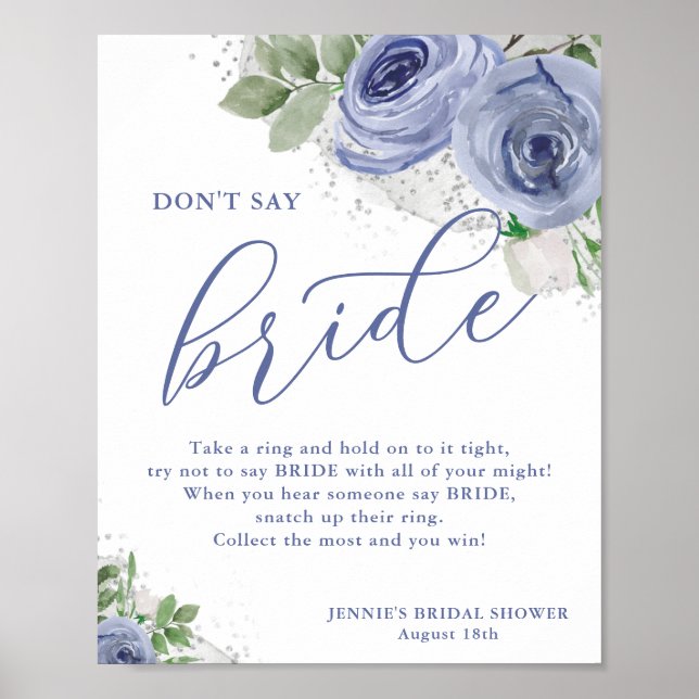 Affiche N'appelez pas mariée bleu floral jeu de shower de  (Devant)