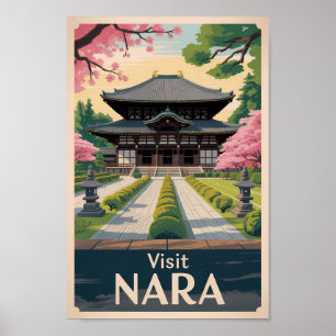 Affiche Nara Japon Illustration Voyage Art Vintage