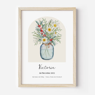 Affiche Narcisse Houx Fleur de Naissance Décembre