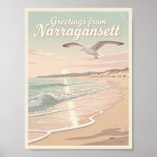 Affiche Narragansett, Rhode Island – Coastal Waves (Devant)