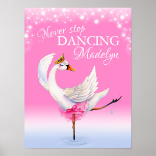 Affiche N'arrêtez jamais de danser ballet cygne rose art d