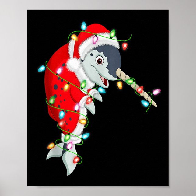 Affiche Narwhal Christmas Lights Santa Costume Cute Animal (Devant)