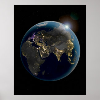 Affiche NASA Hémisphère oriental Terre or et violet