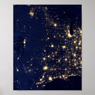 Affiche Nasa Lumières depuis l'espace États-Unis
