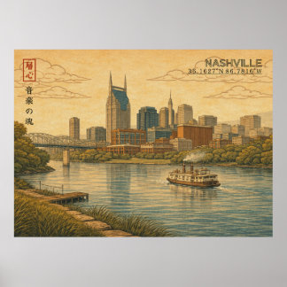 Affiche Nashville Skyline in Japanese Ukiyo-e