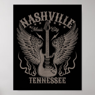 Affiche Nashville Tennessee Guitare Country Music Ville Fe