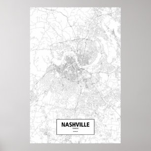Affiche Nashville, Tennessee (noir sur blanc)