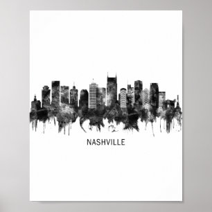 Affiche Nashville Tennessee Skyline BW