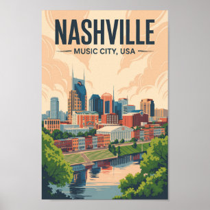 Affiche Nashville Tennessee Skyline Voyage Art Vintage