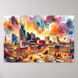 Affiche Nashville Tennessee USA Travel Places aquarelle
