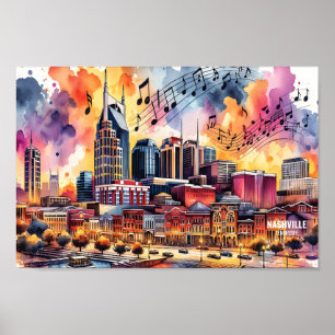 Affiche Nashville Tennessee USA Travel Places aquarelle