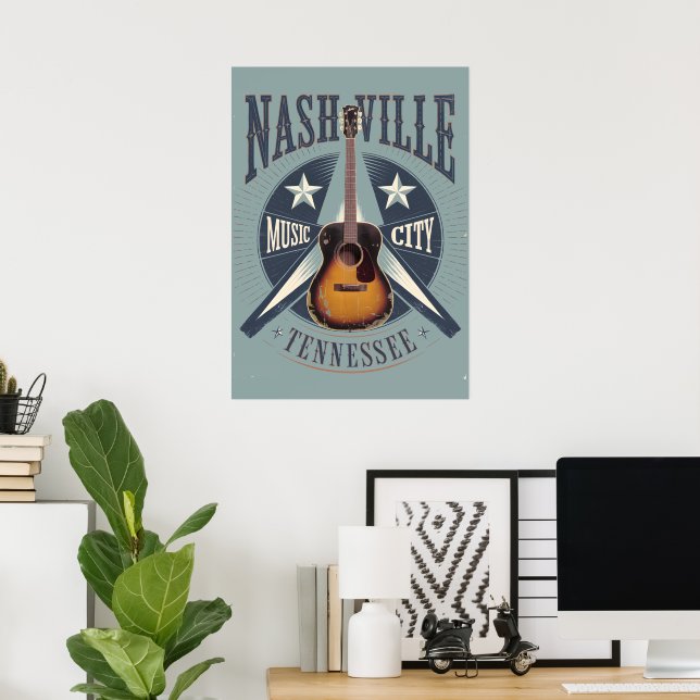 Affiche Nashville, TN - Music City USA (Bureau à domicile)