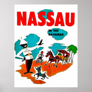 Affiche Nassau aux Bahamas, voyage vintage