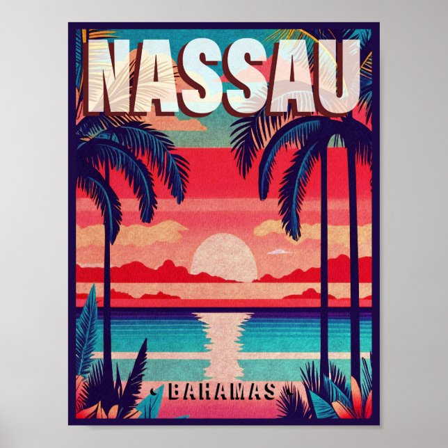 Affiche Nassau Bahamas Retro Sunset Souvenir 1950 (Devant)