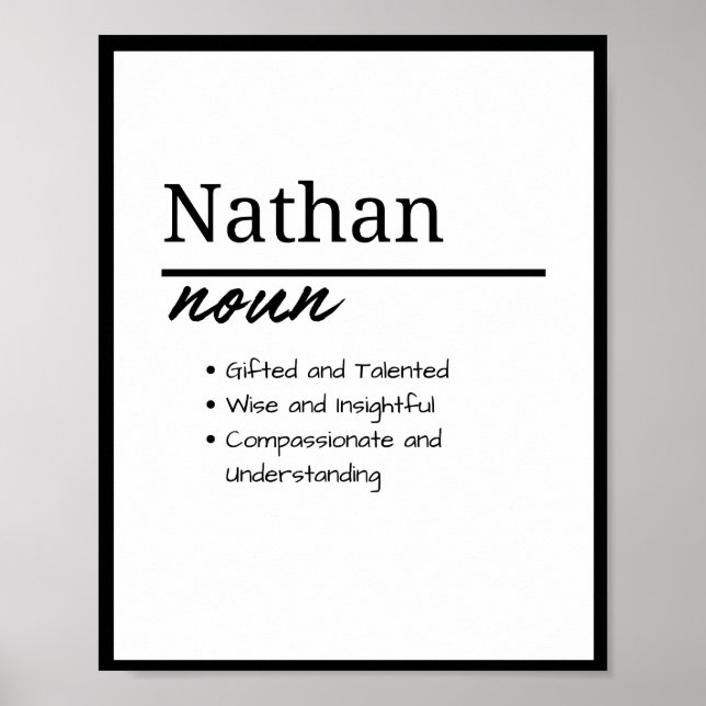 Affiche Nathan, Définition de prénom garçon personnalisé (Devant)