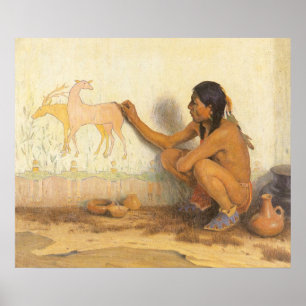 Affiche Natif américain vintage, artiste indien par Couse