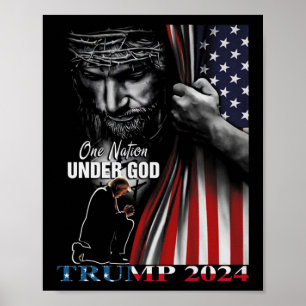 Affiche Nation Under God Trump 2024 God American Flag