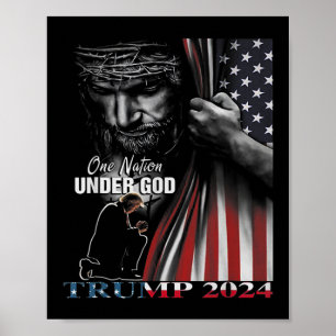 Affiche Nation Under God Trump 2024 God American Flag 1