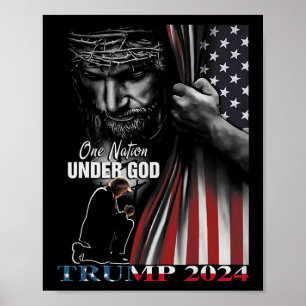 Affiche Nation Under God Trump 2024 God American Flag 1