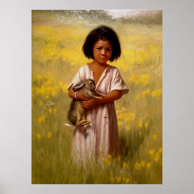 Affiche Native American Girl with Rabbit   (Devant)