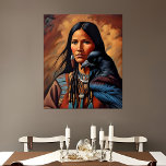 Affiche Native American Raven Spirit Animal Woman Portrait<br><div class="desc">Ce portrait stoïque d'une femme amérindienne honore la perspicacité et la sagesse de l'esprit du Corbeau. Dans des couleurs terre,  vintages et de style conceptuel,  cette affiche intemporelle crée un mur d'art pour inspirer force,  dévouement,  intellect et responsabilité.</div>