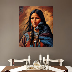Affiche Native American Raven Spirit Animal Woman Portrait