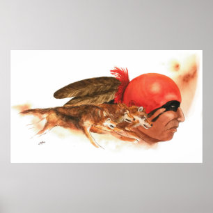 Affiche Native American Wolf Clan Cherokee Indian Warrior