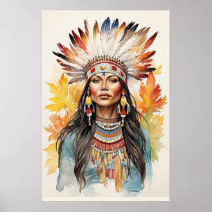 Affiche Native American Woman Watercolor Art