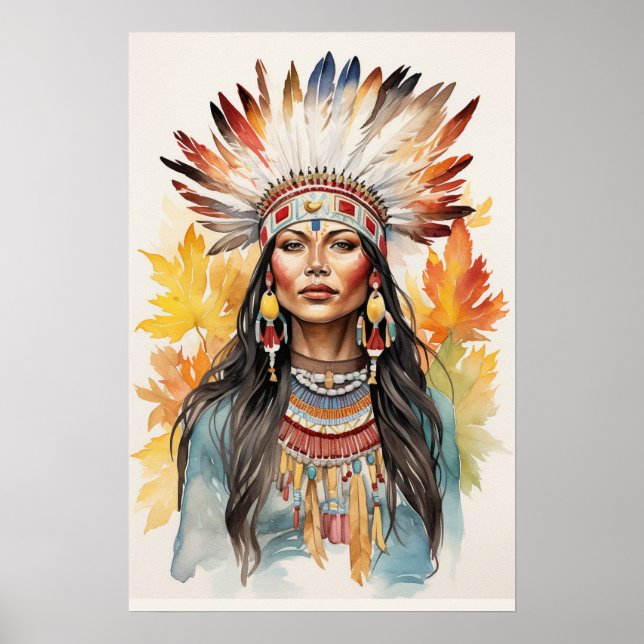 Affiche Native American Woman Watercolor Art (Devant)