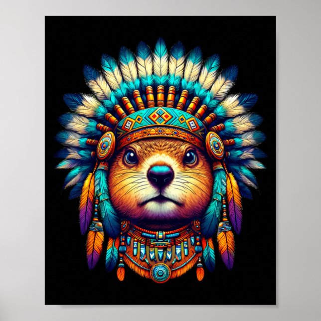 Affiche Native Indian Groundhog Native American Indian Fea (Devant)
