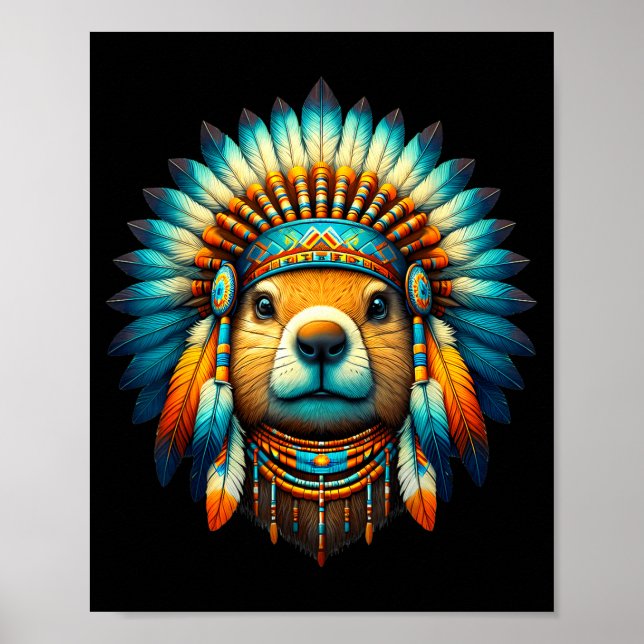 Affiche Native Indian Groundhog Native American Indian Fea (Devant)