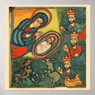 AFFICHE NATIVITÉ CHRISTMAS PARCHMENT, ADORATION DE MAGI