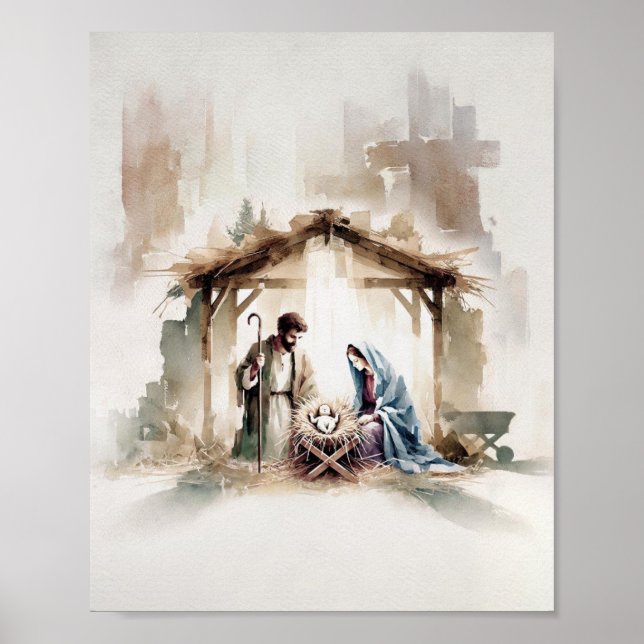 Affiche Nativité de Jésus - Aquarelle minimaliste (Devant)