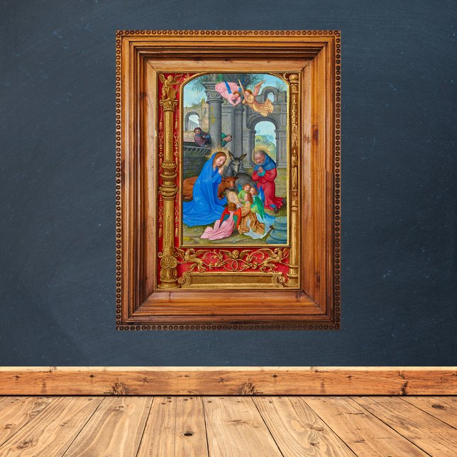 Affiche Nativité de Noël chrétienne médiévale (Vintage Medieval Traditional Religious Christian Catholic Christmas Nativity Scene poster)